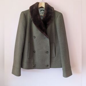 EUC Vintage J Crew Peacoat With Faux Fur Collar Size 12